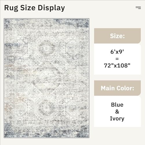 Soalmost 6x9 Area Rug for Living Room Washable Rugs Non-Slip Blue/Ivory - Image 5