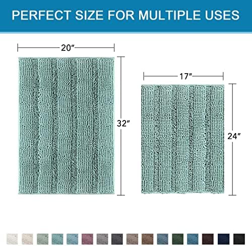 H.VERSAILTEX Bathroom Rugs Non Slip Thick Shaggy Chenille Bathroom Rug Mat Set Extra Soft and Absorbent Striped Floor Rugs, 2 Piece, Machine-Washable, Eggshell Blue - Image 2