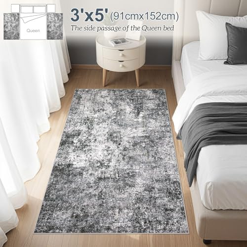 DMOYEST 3x5 Entryway Area Rug Washable Abstract Grey Small Carpet - Image 3