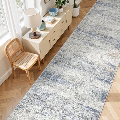 3x14 Runner Rug Non Slip,Washable Hallway Runner Rug,Blue by Restydon