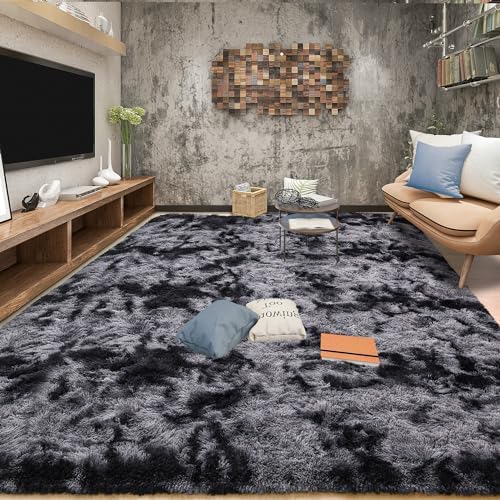 Tepook Fluffy Large Rugs for Living Room, Area Rug 6x9 Carpet for Bedroom, Modern Shaggy Rug for Kids Boys Girls, Plush Indoor Nursery Home Decor Rug with Non-Slip Bottom, Tie-dye Dark Grey by Tepook