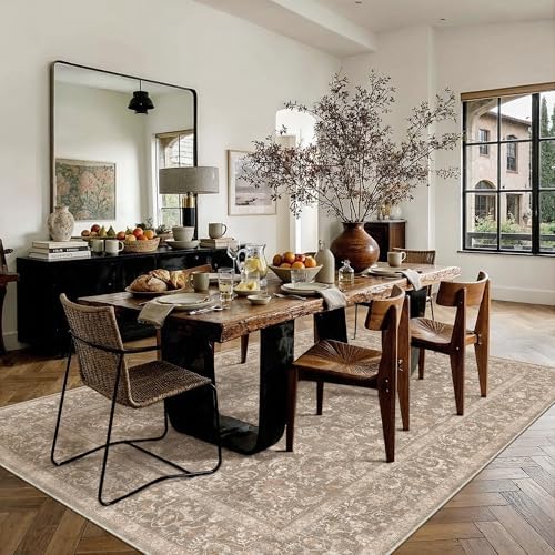 PureCozy 5x7 Deep Brown Area Rug Washable Non Slip Vintage Living Room - Image 3