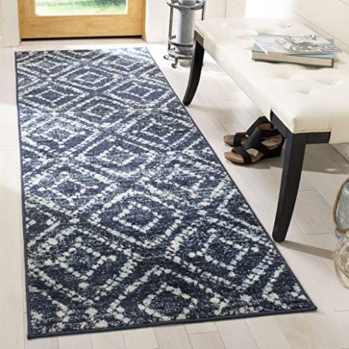 SAFAVIEH Adirondack Collection Runner Rug - 2'6" x 8', Navy & Ivory, Modern Diamond Distressed Design, Non-Shedding & Easy Care, Ideal for High Traffic Areas in Living Room, Bedroom (ADR131N) by Unknown
