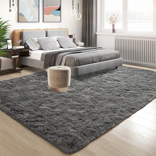 Tepook Dark Grey Fluffy Rugs for Living Room Shag Area Rug 6x9 for Bedroom - Image 3
