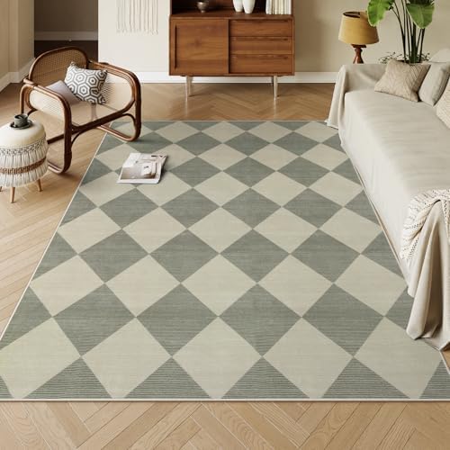 Beeiva Checkered Print 5x7 Rugs for Living Room, Non Slip Soft Green Rugs for Bedroom Ultra Thin Washable Rugs 5x7, Moroccan Farmhouse Carpet for Playroom Kids Room, Classic Classroom Dorm Home Decor by Beeiva