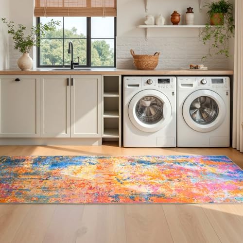 2x6 Rainbow Rug Runners for Hallways Kitchen Runner Rug Non Slip Washable Colorful Long Runner Rugs with Rubber Backing Soft Abstract Carpet Runner for Bedroom, Kitchen, Bathroom, Entryway - Image 5