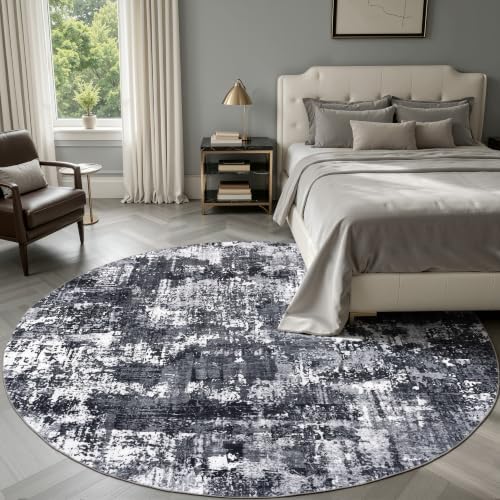 Sasttie 6ft Round Area Rug, Modern Abstract Circle Carpet, Black & White by SASTTIE