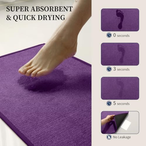 YIHOUSE Purple Bathroom Rugs Sets 2 Piece, Quick Dry Thin Bath Mat with Toilet Rug, Non Slip Absorbent Machine Washable, Bath Rugs for Tub Sink Home Decor (17"x24" + 17.5"x24" U-Shaped) - Image 4