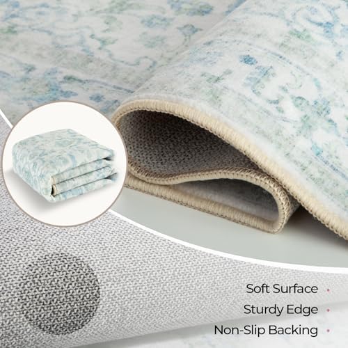 CAPALOCA 9x12 Washable Nursery Girls Low Pile Area Rug Green Blue - Image 4