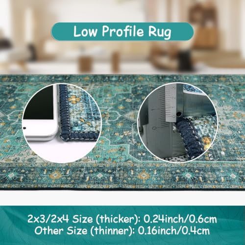 Moynesa Ultra-Thin Washable Vintage Area Rug - 3x5 Boho Entry Throw Rug Non-Slip Oriental Medallion Bedroom Mat Non-Shedding Indoor Floor Carpet for Living Laundry Room, Teal/Mutil - Image 4