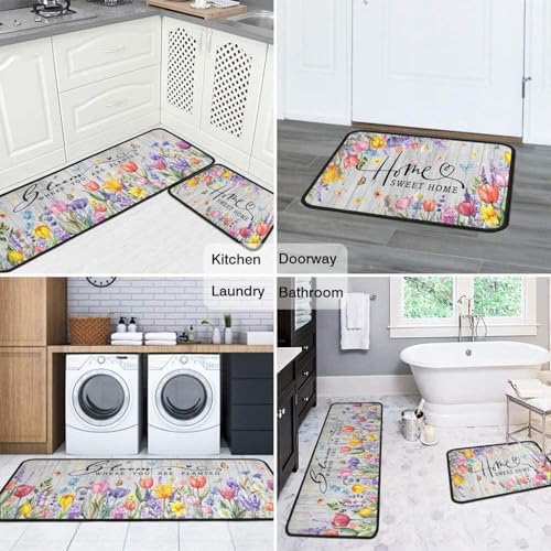 Spring Kitchen Rugs Sets of 2 Non Slip Washable, Tulip Lavender Floral Summer Spring Kitchen Mats Home Decor Rug Decorations Indoor - Image 7