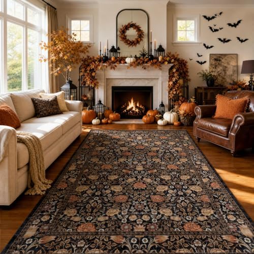 GarveeHome Dark Brown Floral 9x12 Area Rugs for Living Room Bedroom by GarveeHome
