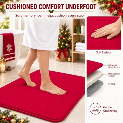 RUN HELIX Bathroom Rugs Sets 3 Piece, Soft Absorbent Memory Foam Bath Mats Set, Dry Fast Bath Mat, Machine Washable Bath Rug Set for Bathroom （Christmas Red） Bathrom Decoration - Image 3