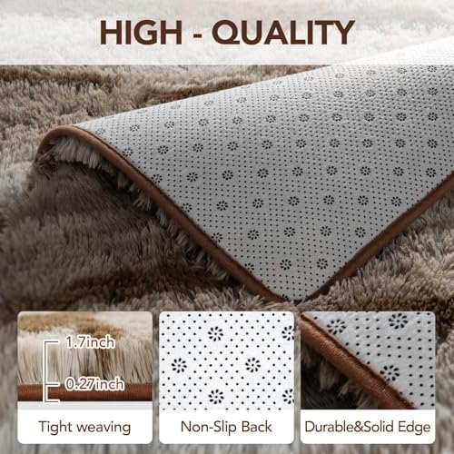9x12 Non-Slip Fluffy Area Rugs For Living Room (Tie-dye Light Brown) - Image 6