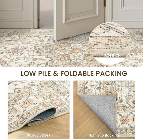 befbee Area Rugs for Living Room 3x5, Boho Non Slip Low Pile Carpet Gold - Image 3