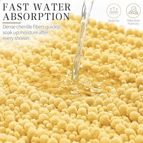 Yimobra Bathroom Rugs Non Slip Washable - Ultra Soft Absorbent Chenille Bath Mat, Quick Dry Shaggy Floor Carpet for Tub Shower, Yellow Home Decor Accessories, 24x17 Inch - Image 4