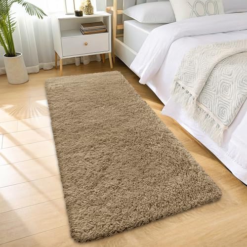 OLANLY 2x6 Machine Washable Runner Rugs for Hallway, Soft Fluffy Shaggy Bedside Rugs for Bedroom, Living Room, Indoor Floor Carpet for Kids Girls and Boys, Home Decor Aesthetic, Taupe - Image 3