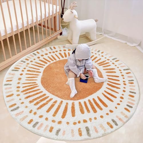 Poowe Cute Point Rings Kids Rug Round Alphabet Soft Area Rugs for Bedroom (Round 39.4") - Image 4