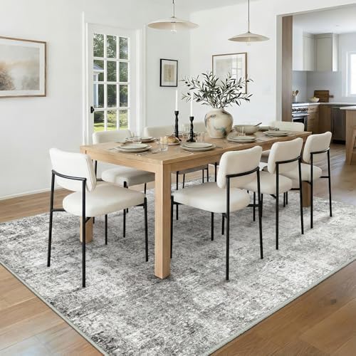 RELEANY Washable 7'x9' Abstract Area Rug for Living Room Gray White - Image 3