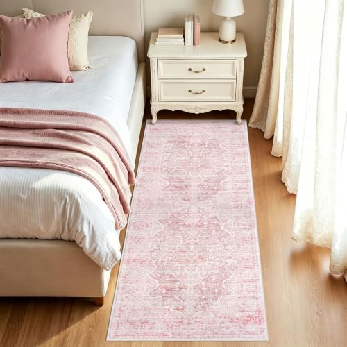 KUTA Vintage Washable Runner Rug, 2x6 Pink Runners for Hallways by KUTA