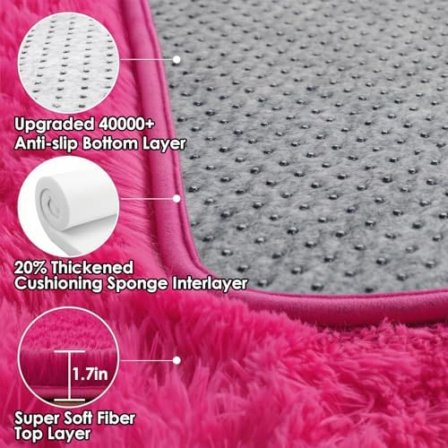 ONASAR Hot Pink Rugs for Living Room Bedroom, Fluffy 5x8 Bedside Area Rug, Soft Plush Shaggy Indoor Floor Carpet for Nursery Kids Girls Boys Teen Dorm Home Office Decor Aesthetic - Image 3