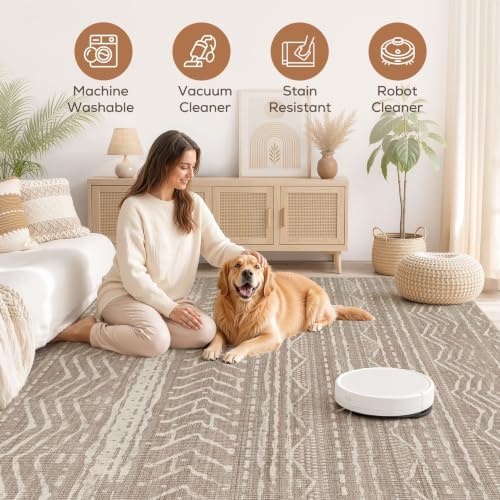 Nakagishi Boho 5x7 Area Rug Living Room Rugs Machine Washable Dark Brown - Image 3