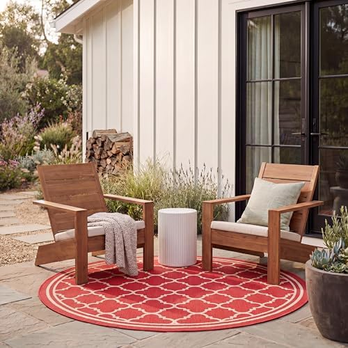 SAFAVIEH Washable Rug Outdoor Courtyard Collection - 5'3" Round, Red & Bone, Non-Shedding & Easy Cleaning, Ideal for Patio, Backyard, Mudroom (CY6918-248) by Unknown