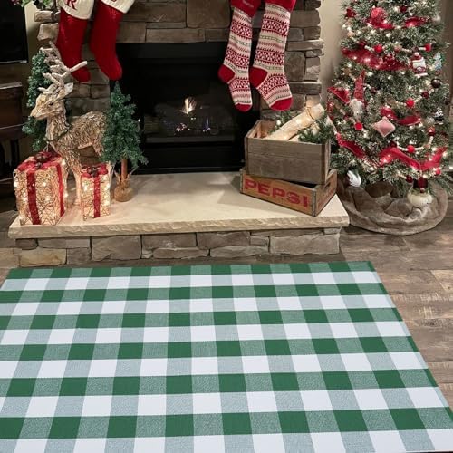 CAINANEL Green and White Buffalo Plaid Outdoor Rug Spring Door Mat Layering Rug Welcome Doormats for Spring Easter Farmhouse Entrance Porch Outdoors Decor - Image 5