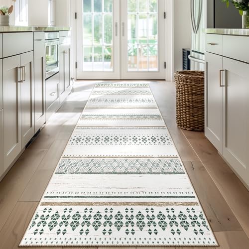 2x8 Washable Area Rugs for Living Room Boho Runner Rug Green/Brown by BESTSWEETIE