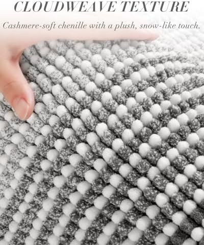 BSICPRO Large Chenille Bathroom Rugs, 24x43 Striped Bath Mats, Grey - Image 2