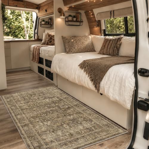 4x6 Washable Bedroom Area Rug Non-Slip Vintage Brown Throw Carpet - Image 3