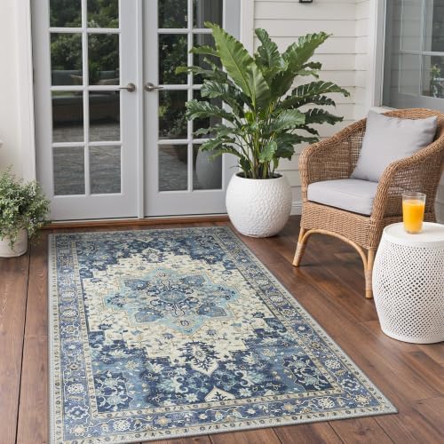 GENIMO Indoor Outdoor Rug, Washable for Patio and Deck, Navy Ivory, 3x5 - Image 3