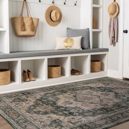 Rugshop Vintage Medallion Machine Washable Non-Slip Area Rug, 3' x 5' Green by Rugshop