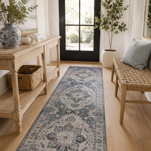 Rugshop Vintage Medallion Machine Washable Non-Slip Runner Rug, 2'x6' Blue by Rugshop