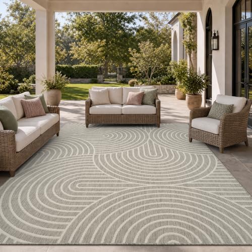 PADOOR-Outdoor Rug-Patio Rug 6x9 ft Polypropylene Indoor Outdoor Rugs Outdoor Carpet for Patio Deck Balcony Porch, Textured Weave, Durable for High Traffic, Fade-Resistant, Modern Neutral Grey by PADOOR