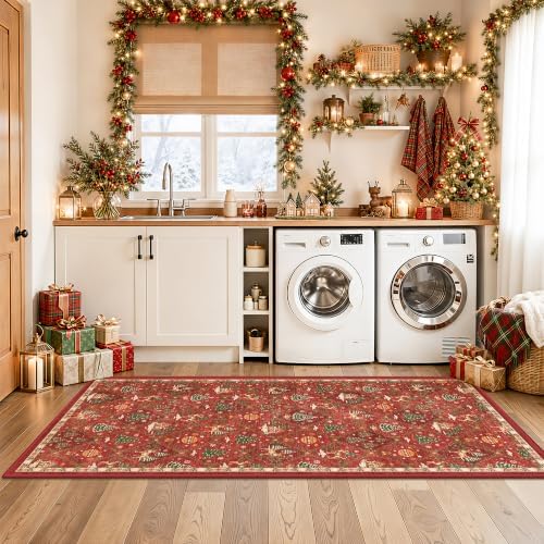 Christmas Runner Rug 3x6 for Hallway, Red Non Slip Washable Low Pile Rug - Image 4