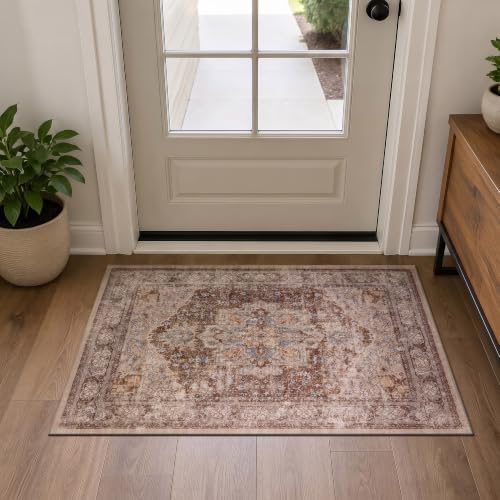 Rugshop Traditional Medallion Washable Non-Slip Area Rug, 2'x4' Brown by Rugshop