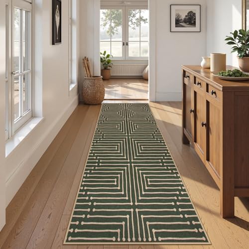 Lahome Maze Line Green Kitchen Runner Rug, 2x8 Outdoor Easy Jute Runner Rug - Image 2