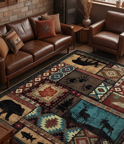 YIHOUSE 8x10 Rustic Cabin Area Rugs for Living Room, Brown by YIHOUSE