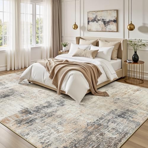 9x12 Area Rug for Living Room, Abstract Washable Non-Slip Large Rugs, Gold - Image 2
