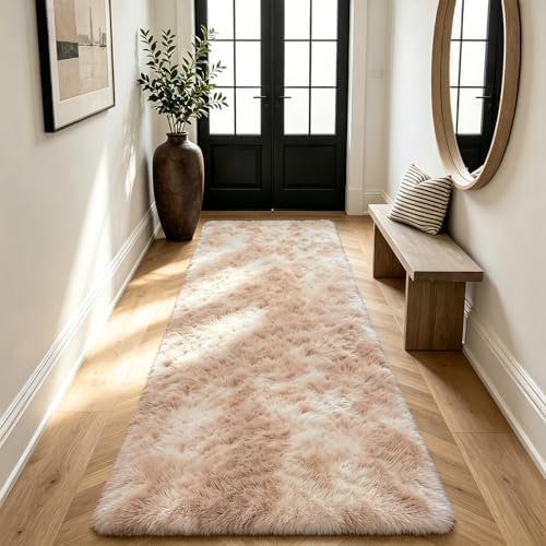 Shag Runner Rug for Bedroom Living Room 2x6 Upgrade Non-Slip Fluffy Soft Bedside Rugs,Mottling Camel Shaggy Carpet for Livingroom Dorm Home Decor Aesthetic - Image 6