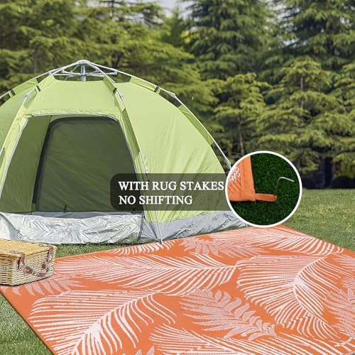 Pauwer Waterproof Outdoor Rug 8x10, Plastic Straw Patio Rug, Leaf Orange - Image 6