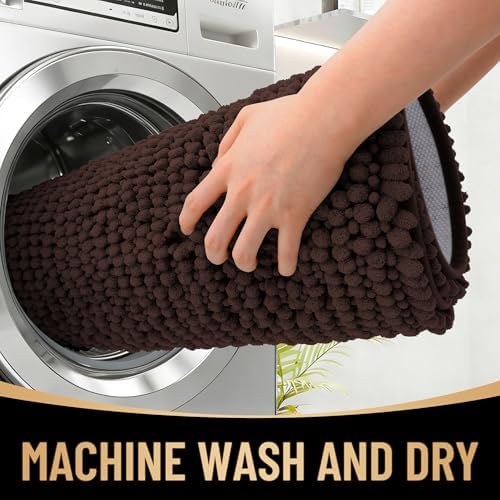 OLANLY Thick Chenille Bathroom Runner Rugs 59x20, Absorbent Bath Mat, Brown - Image 4