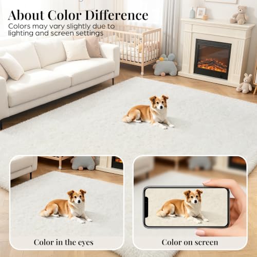 PLHXFR 6x9 Area Rugs Living Room: Fluffy Bedroom Rug Shag Carpet White - Image 5