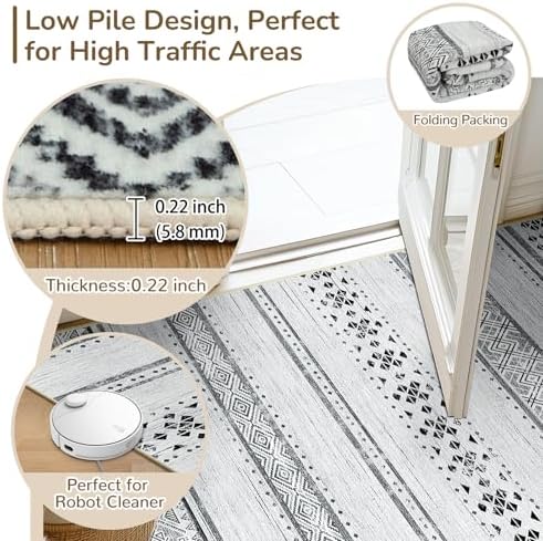 8x10 Washable Area Rugs for Living Room Boho Bedroom Rug Grey/Black/Navy - Image 3