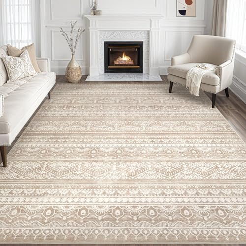 Tortania Area Rug Living Room Rugs - 9x12 Washable Large Soft Neutral Boho Moroccan Bohemian Farmhouse Rug Indoor Floor Carpet for Bedroom Under Dining Table Home Office Decor - Light Brown by Tortania