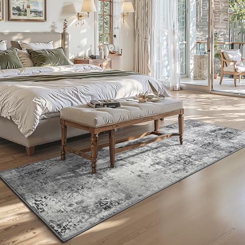 3x7 Grey Rug Runners for Hallways Kitchen Runner Rug Non Slip Washable Black Long Runner Rugs with Rubber Backing Soft Abstract Carpet Runner for Bedroom, Kitchen, Bathroom, Entryway - Image 3