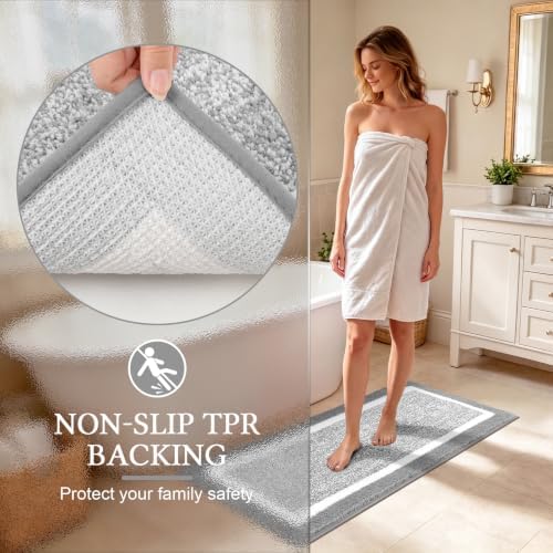 Pauwer Bathroom Rugs Sets 2 Piece, Non Slip Washable Bath Mat, Light Grey - Image 5