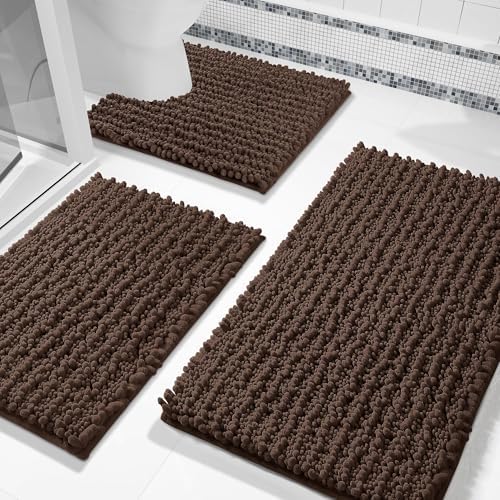 Yimobra Brown Bathroom Rug Set 3 Piece, Super Water Absorbent Bath Mat Set by Yimobra