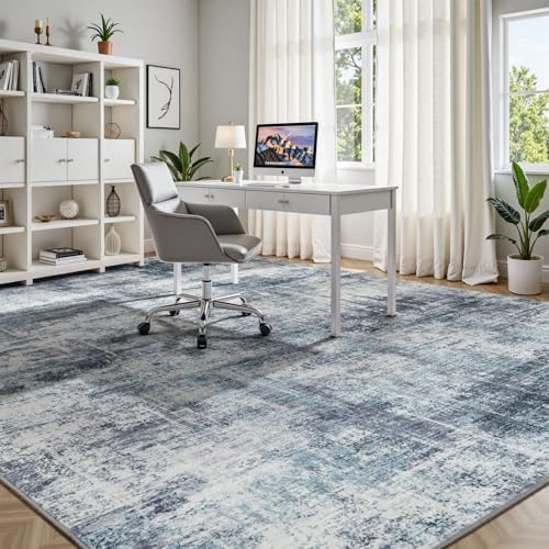 6x9 Area Rug for Living Room, Abstract Washable Non-Slip Carpet, Blue - Image 6
